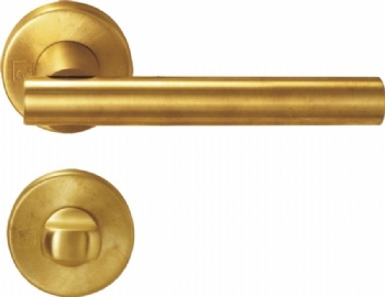 Antimicrobial copper Lever handle with rose for bathroom door.